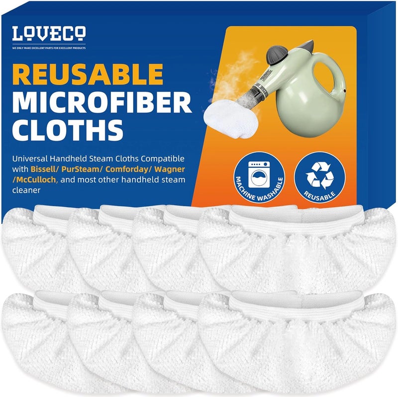 LOVECO 8 Pack Universal Microfiber Cloths for Handheld Steam Cleaner - Compatible with Bissell Steam Shot, PurSteam, Wagner Spraytech etc - Reusable Washable Steam Cleaner Accessories - Image 1